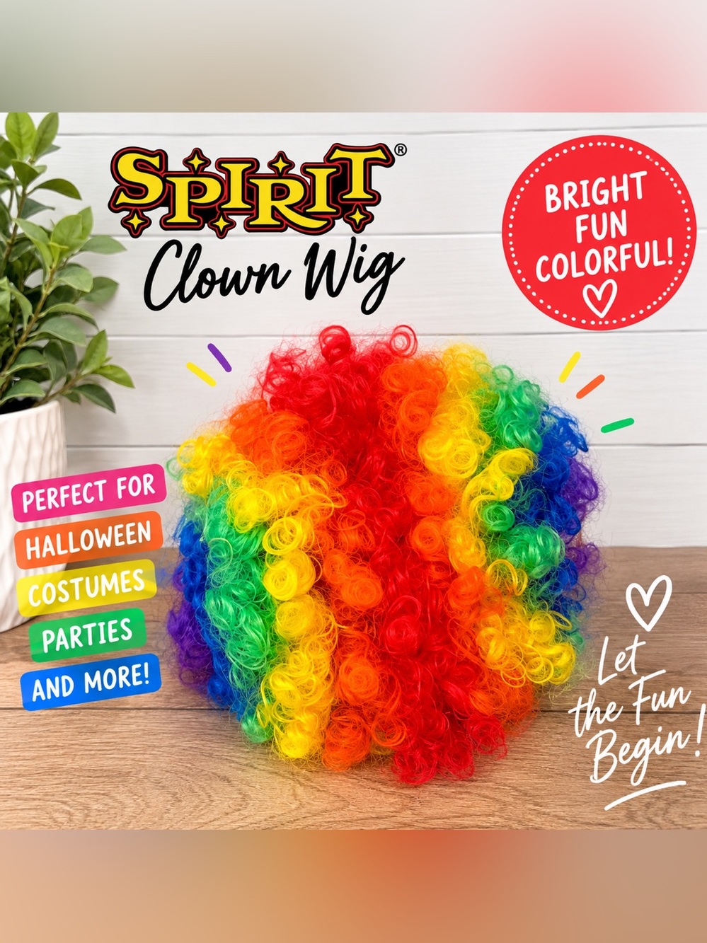 🌈 Spirit Rainbow Clown Wig Curly Halloween Costume One Size